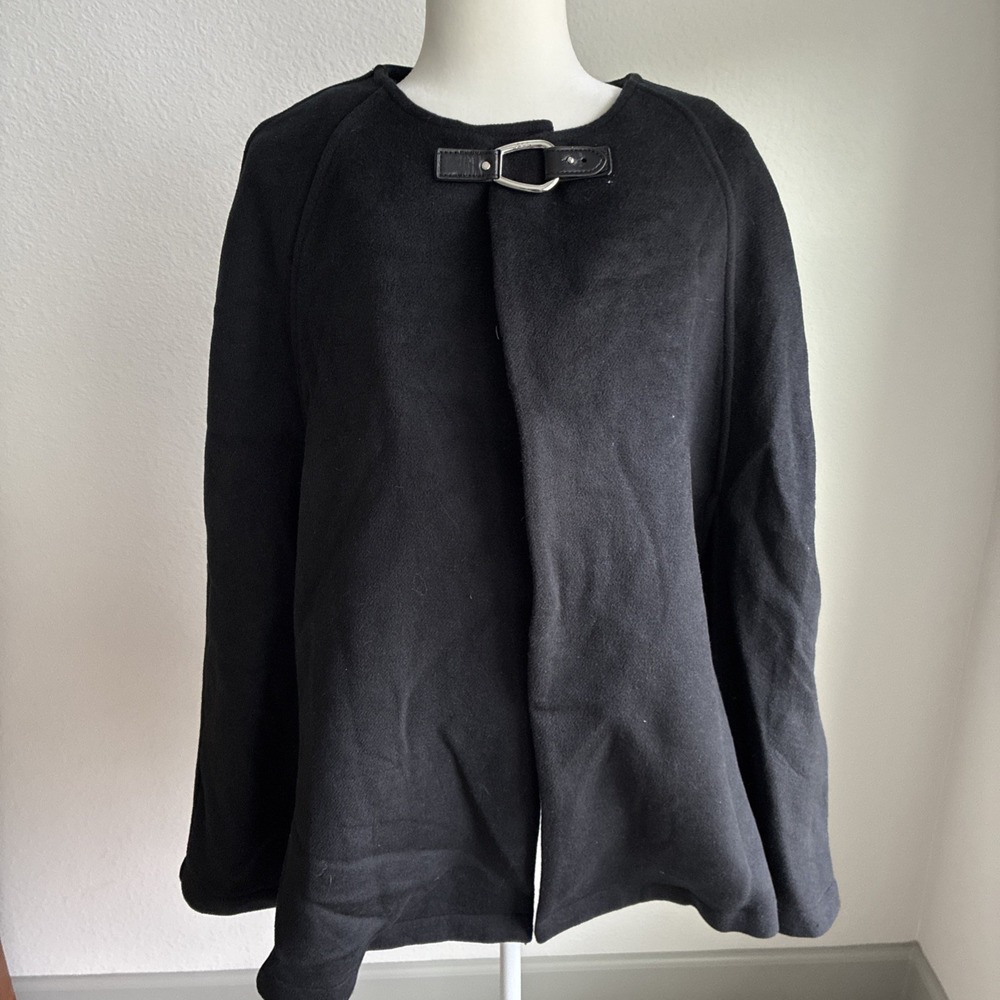Lauren Ralph Lauren Black Equestrian Wrap Wool Blend Cape Poncho Old Money